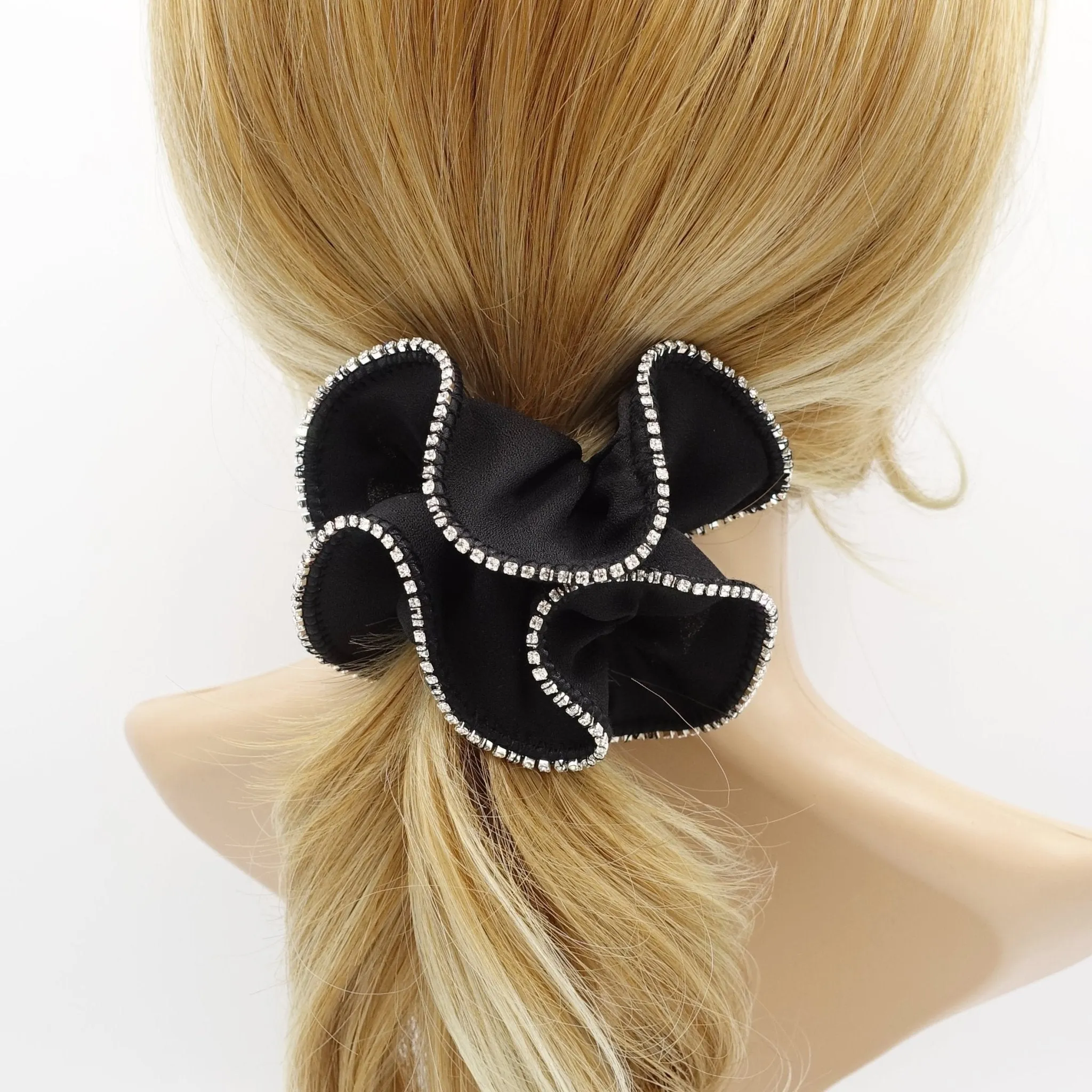 rhinestone edge chiffon scrunchies crystal decorated hair elastic scrunchie for women