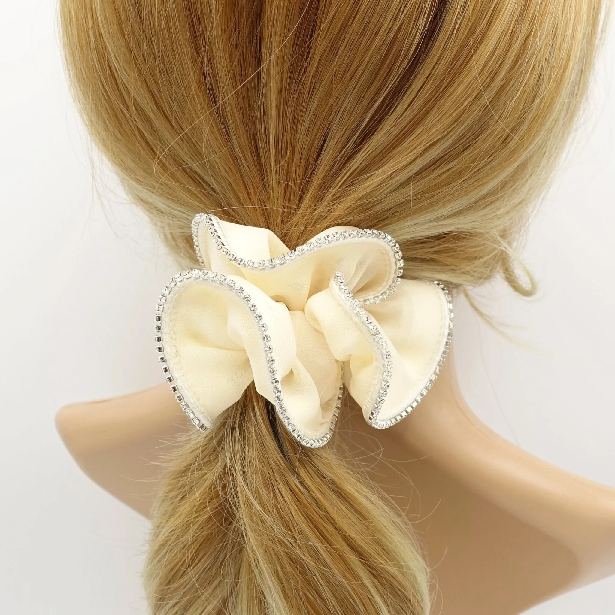 rhinestone edge chiffon scrunchies crystal decorated hair elastic scrunchie for women