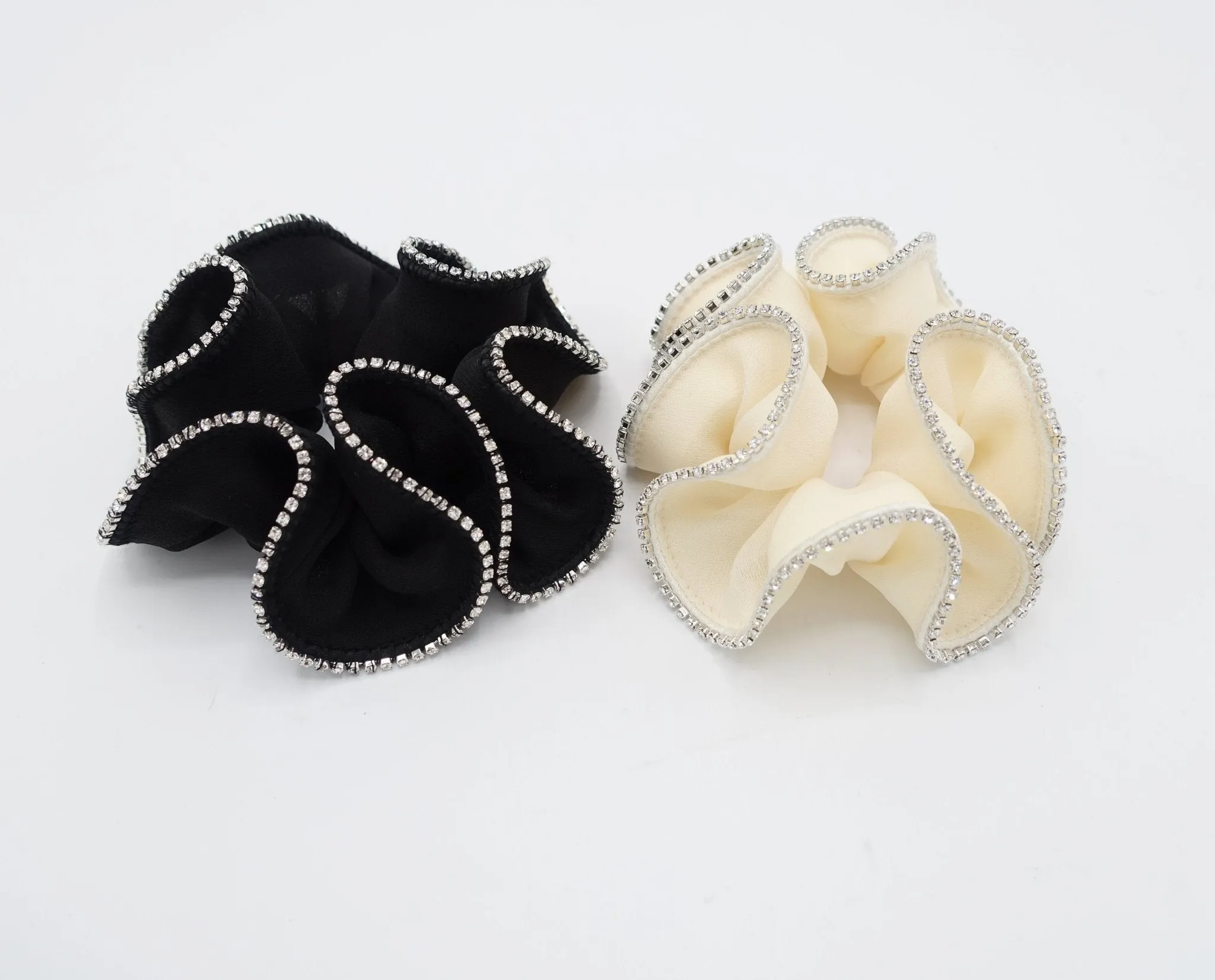 rhinestone edge chiffon scrunchies crystal decorated hair elastic scrunchie for women