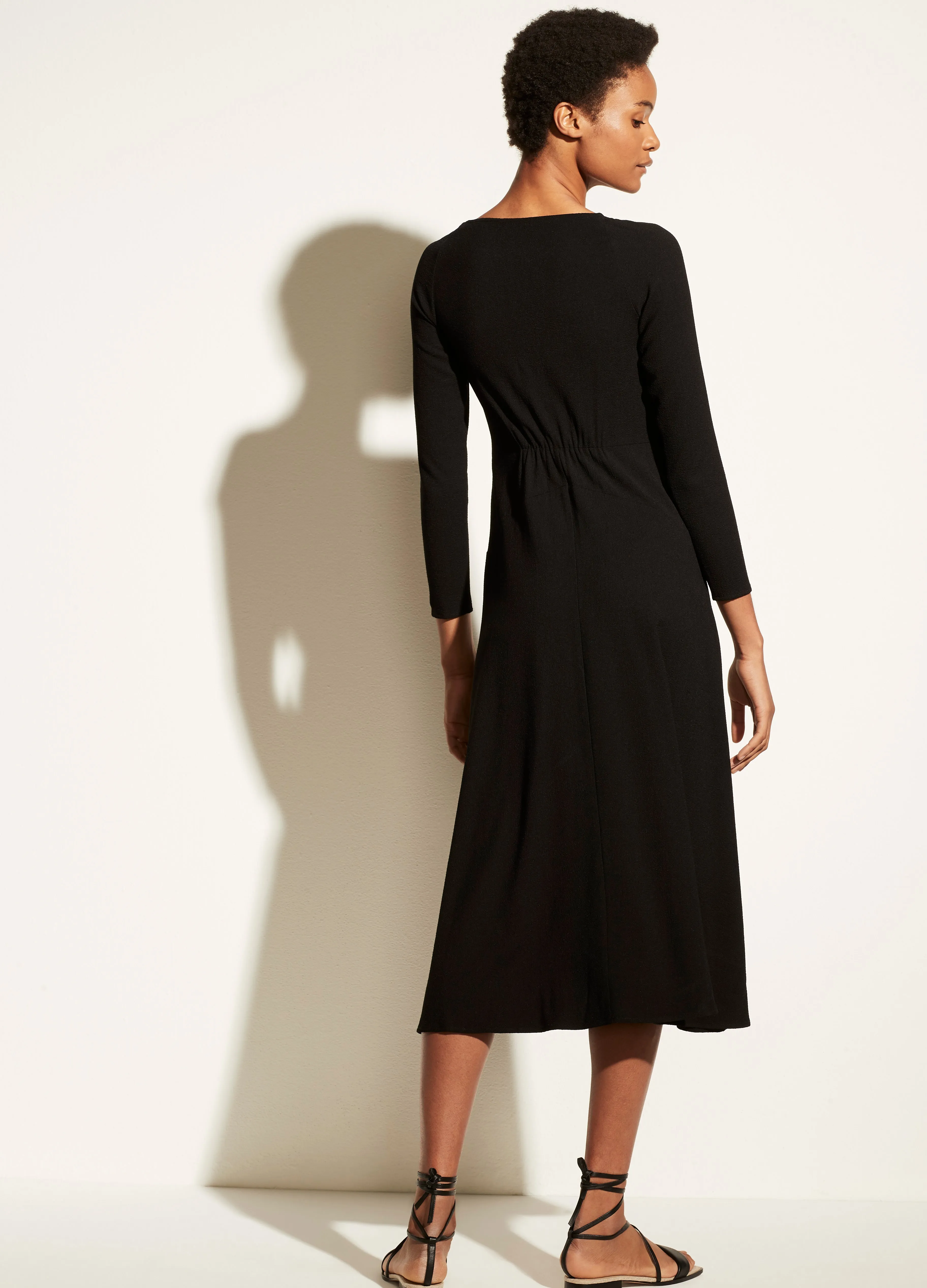 Ruched Long Sleeve Dress in Black