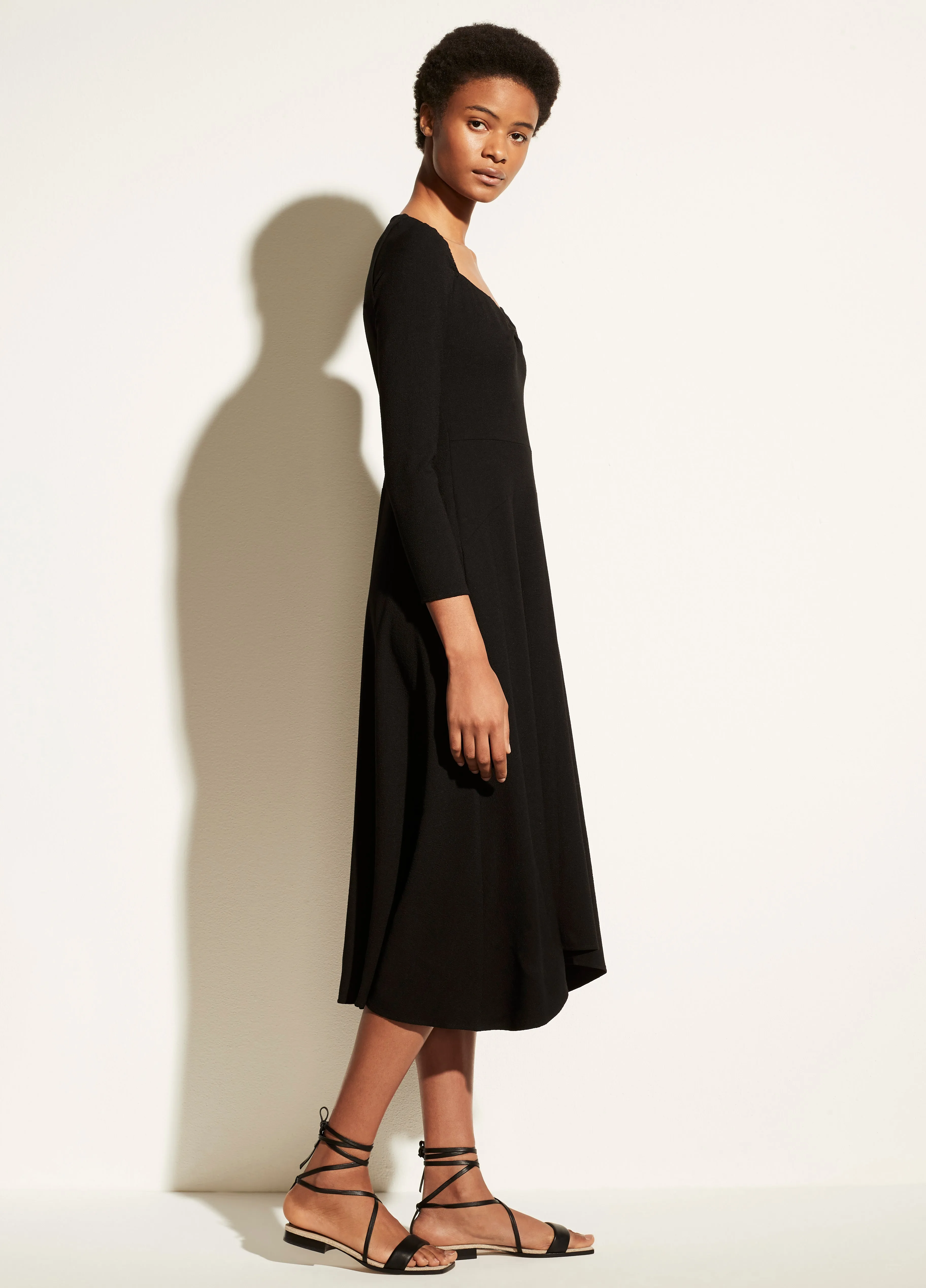 Ruched Long Sleeve Dress in Black