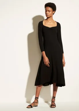 Ruched Long Sleeve Dress in Black