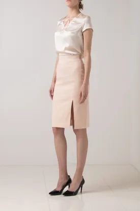 Stretch light pink pencil skirt