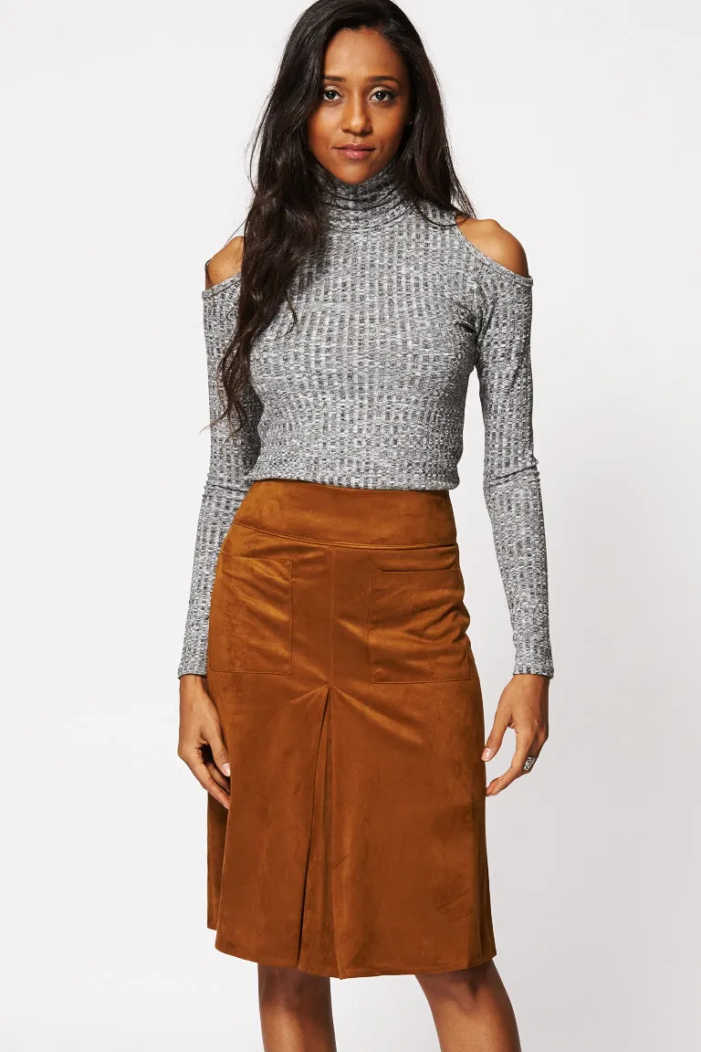 Suedette Single Pleat A-Line Skirt