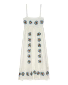 The Roam Dress with Folklore Embroidery. -- Cream