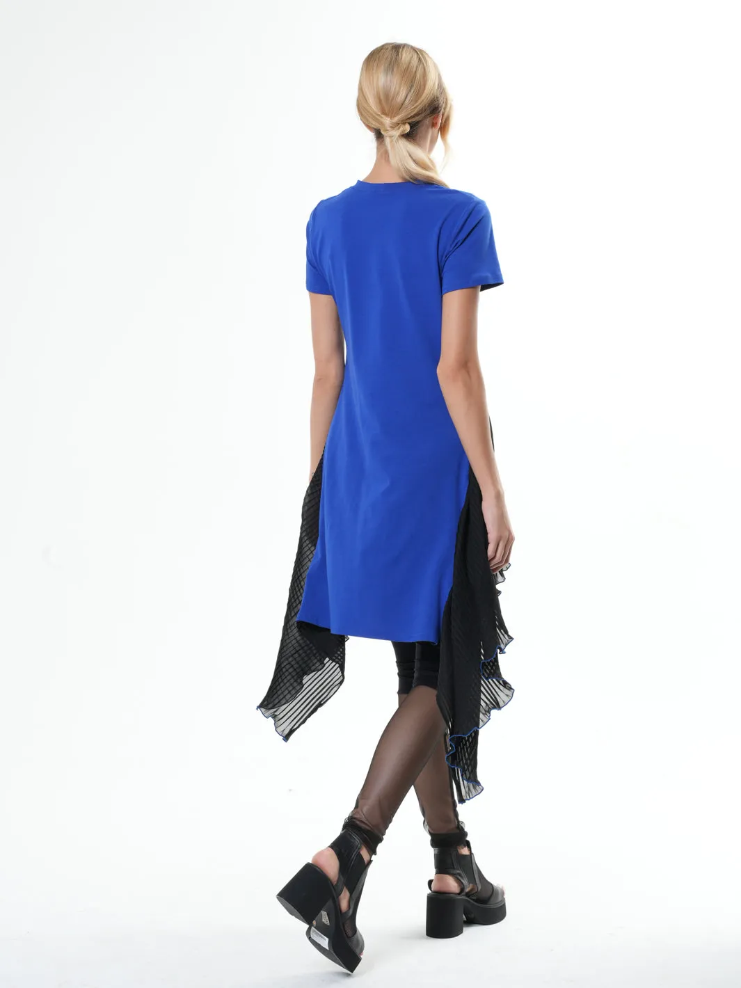 Tunic With Pleated Chiffon Layer In Blue