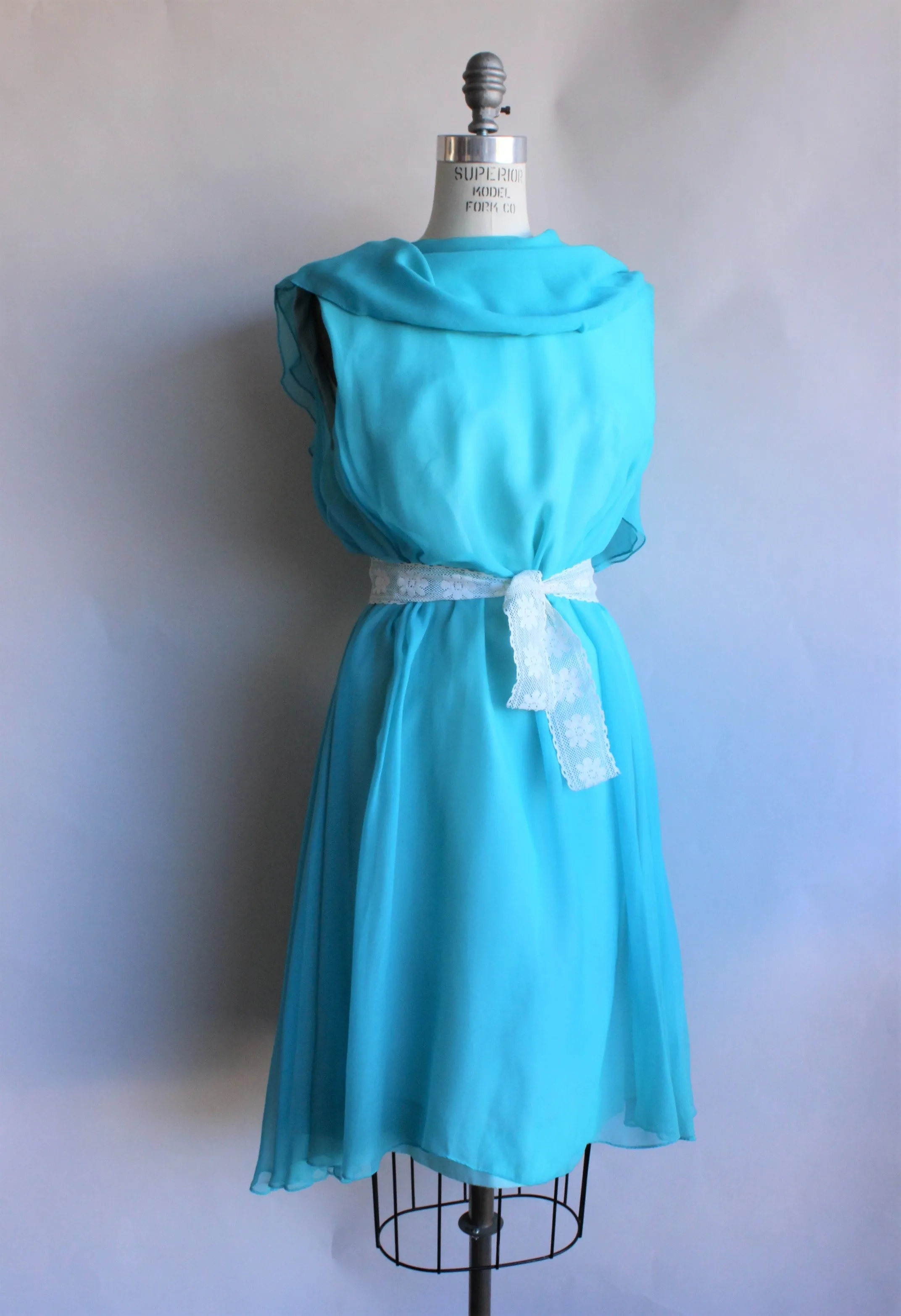 Vintage 1960s Carol Craig Teal Chiffon Grecian Dress