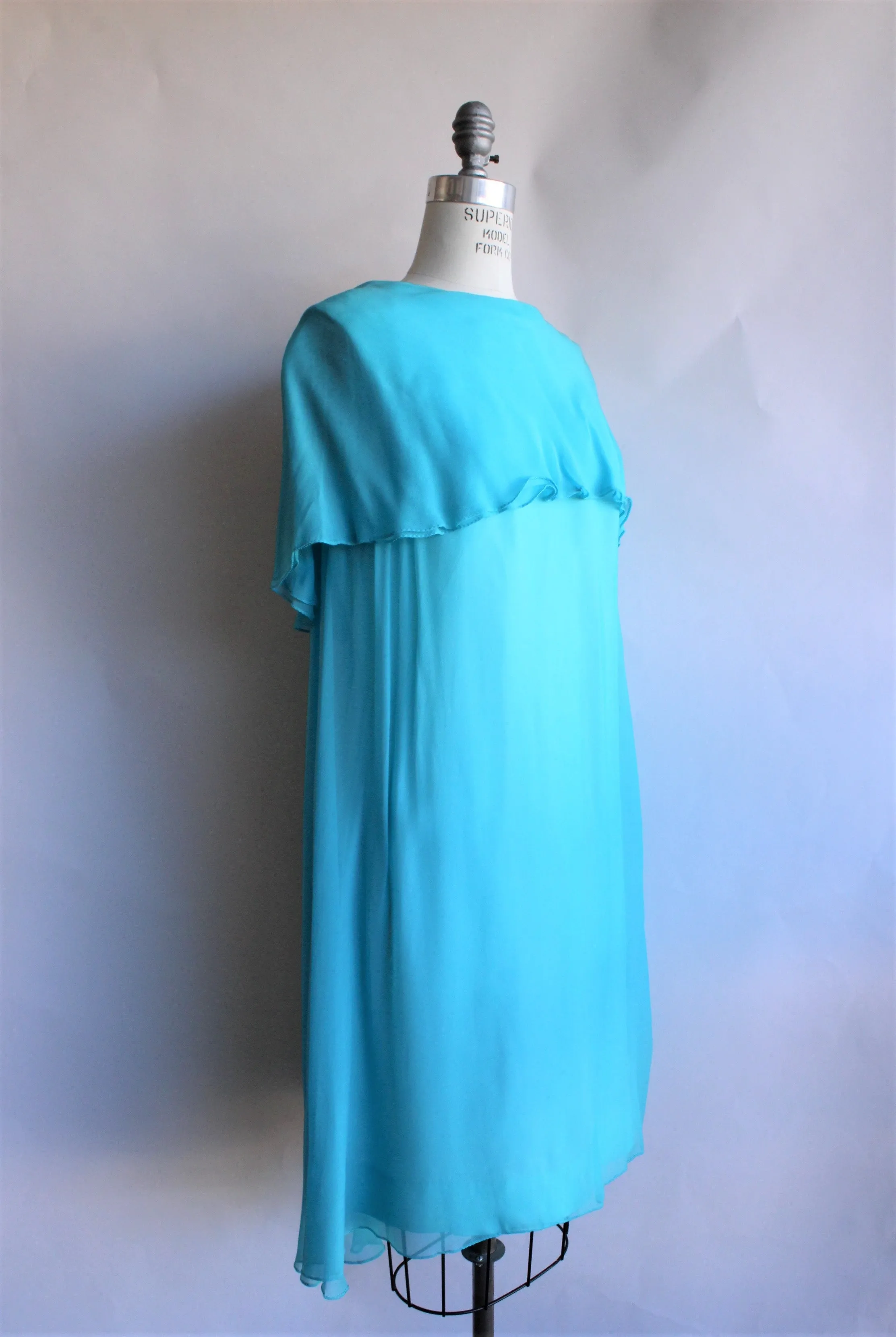 Vintage 1960s Carol Craig Teal Chiffon Grecian Dress