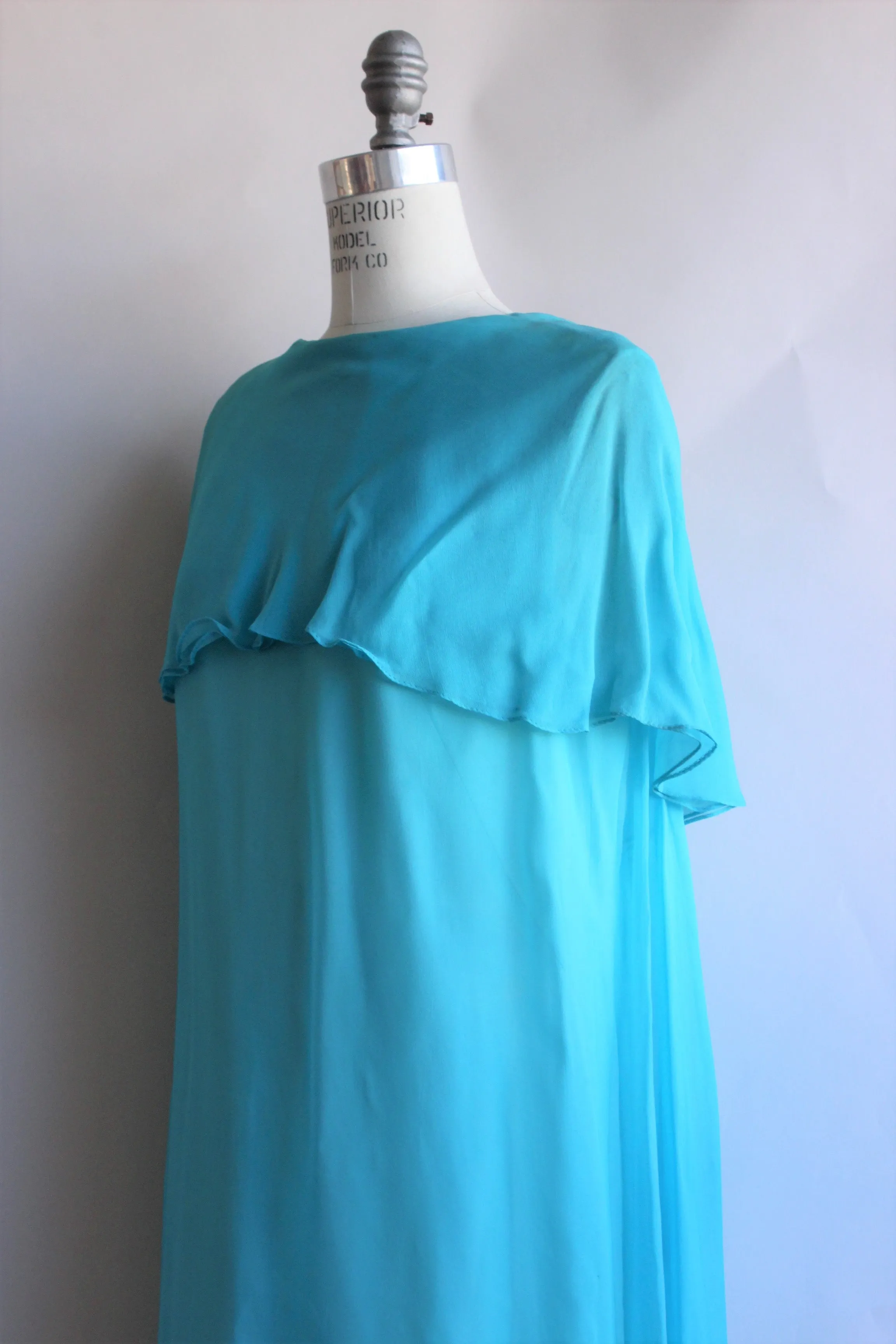 Vintage 1960s Carol Craig Teal Chiffon Grecian Dress