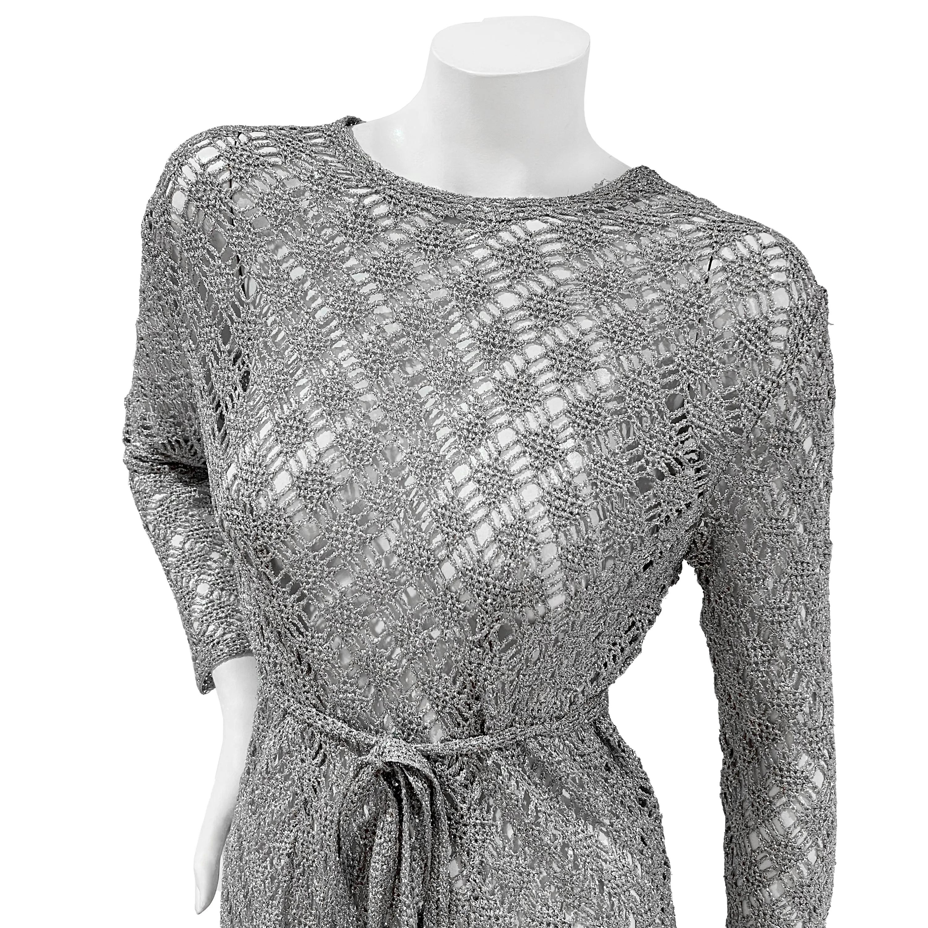 Vintage Long Sleeve Silver Crocheted Dress