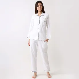 Women Classic White Pajama Set