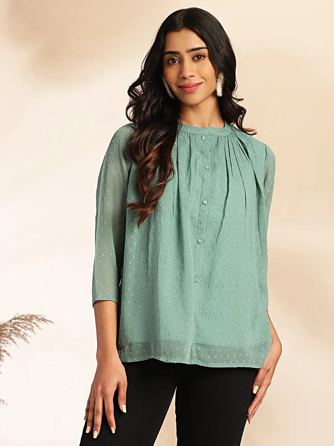 Women Sage Dobby Chiffon Top