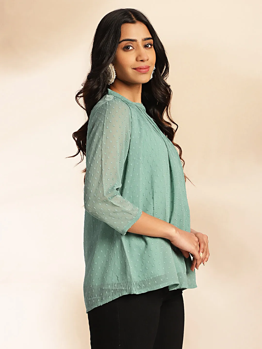 Women Sage Dobby Chiffon Top