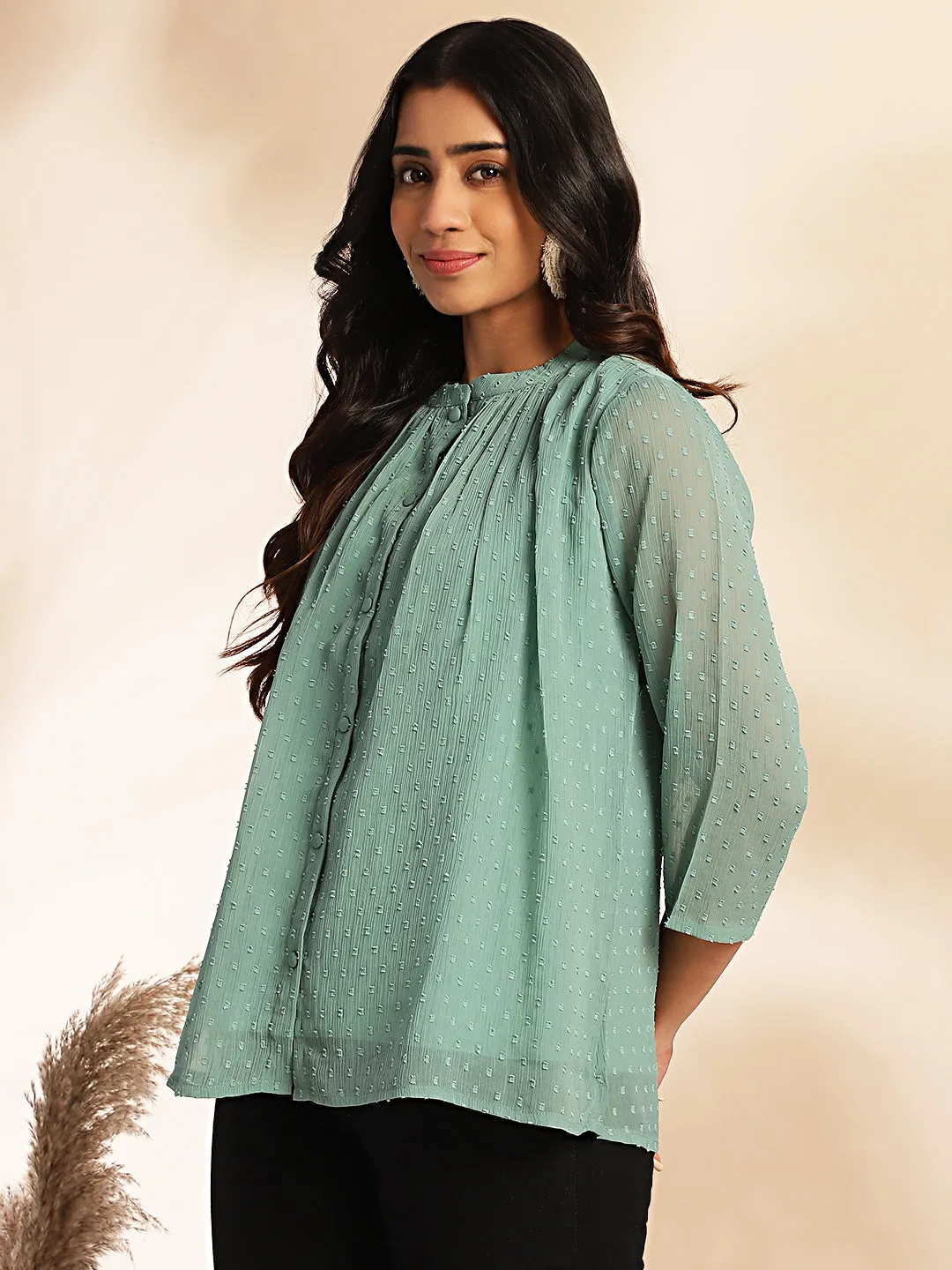 Women Sage Dobby Chiffon Top