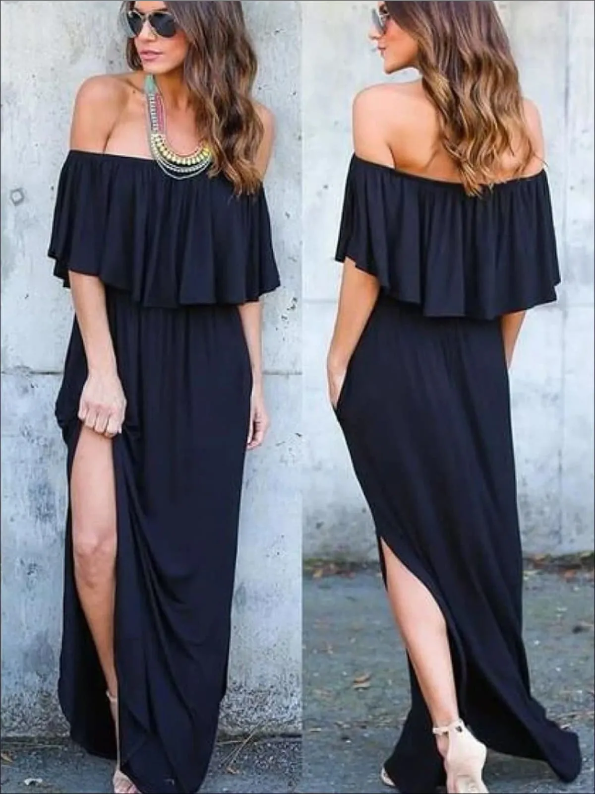 Women's Black Chiffon Off Shoulder Dress