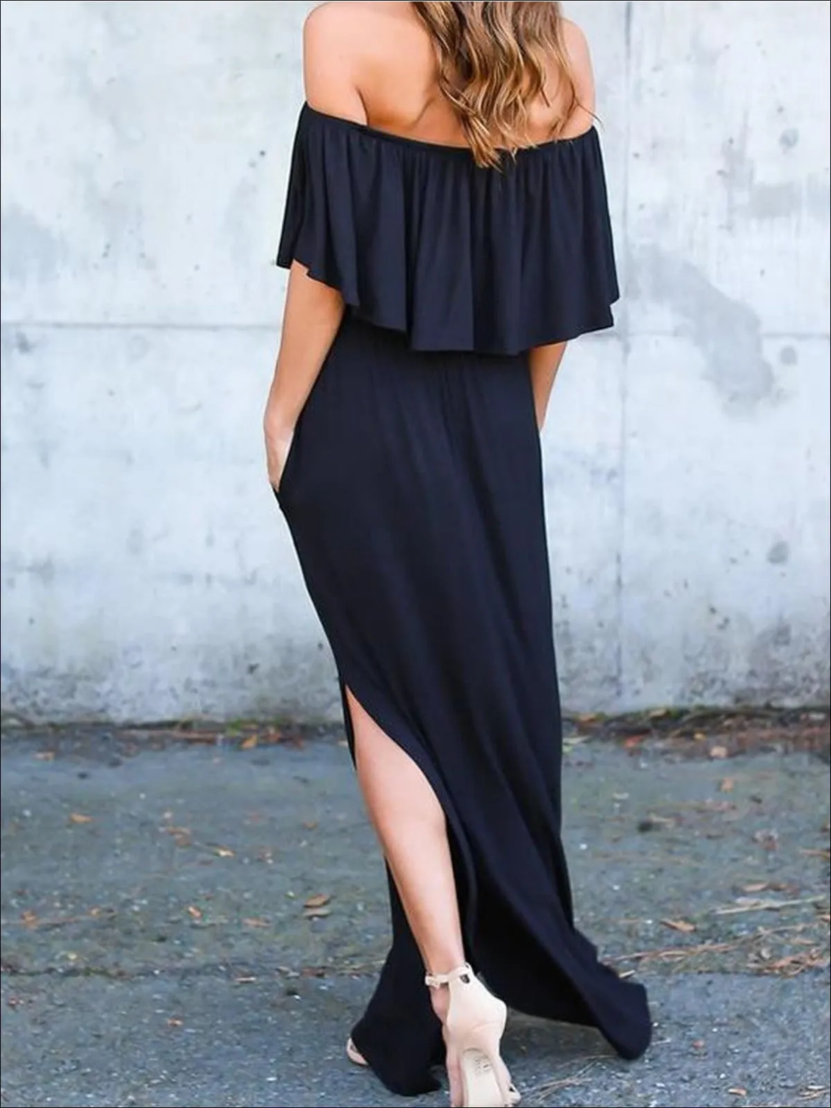 Women's Black Chiffon Off Shoulder Dress